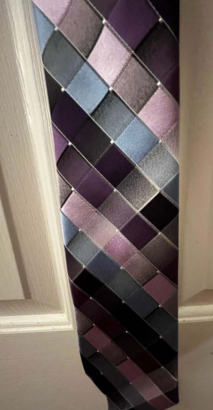 Van Heusen Purple Blue and Black Diamond Check Silk Blend Necktie